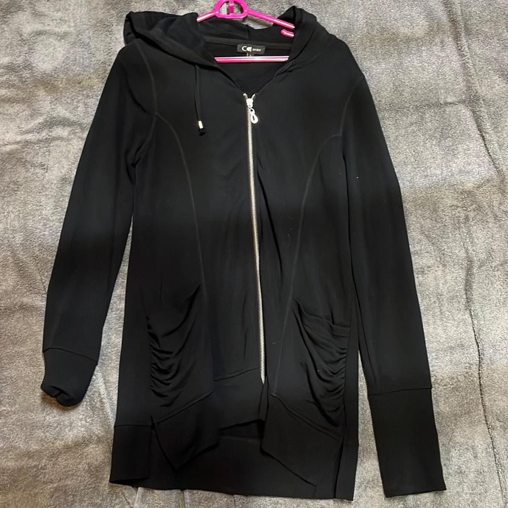 Black long zipper hoodie with pockets